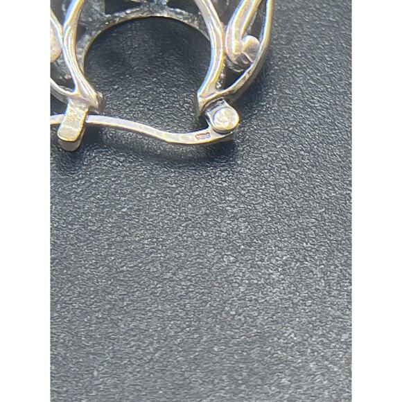 Vintage Sterling Silver Open Cutout Floral Filigree Scrolling Hoop Earrings - Picture 10 of 13